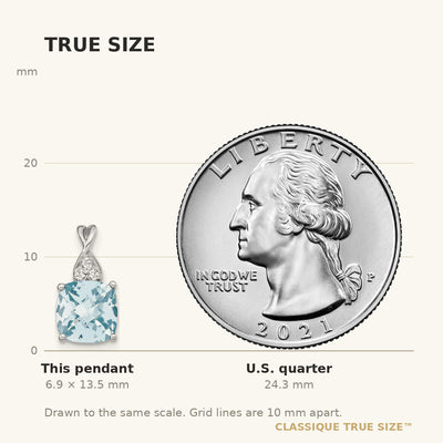 14K White Gold Checkerboard Aquamarine and Diamond Pendant