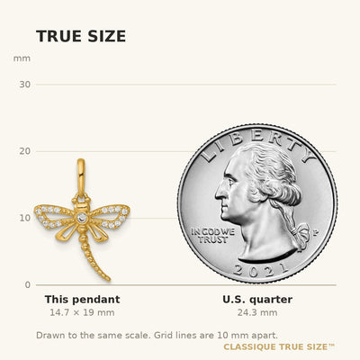 14K Polished and Beaded CZ Dragonfly Charm / Pendant
