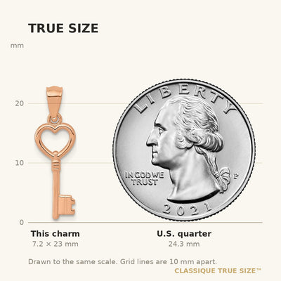 14K Rose Gold 3D Polished Heart Key Charm