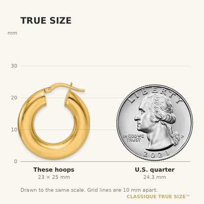 14K Polished Hollow Round Tube Round Hoop Earrings