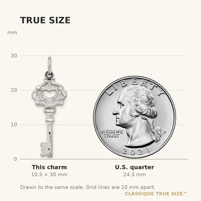 14K White Gold Diamond-cut Key Charm