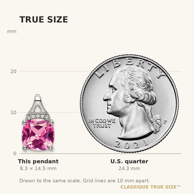 14K White Gold Cushion Lab Created Pink Sapphire and Diamond Pendant