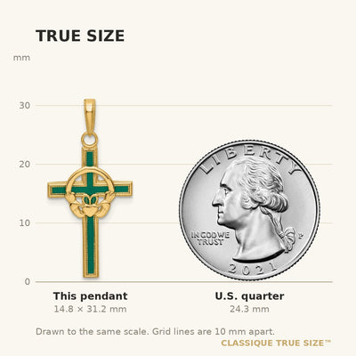 14K Green Enameled Claddagh Cross Pendant
