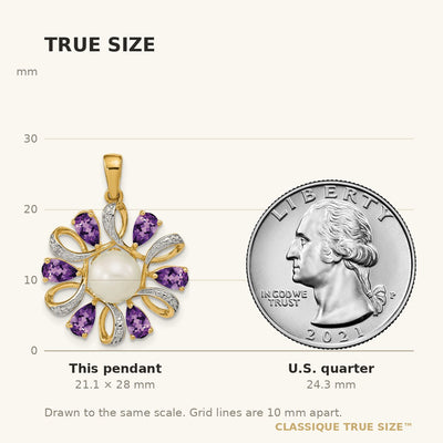 14K Diamond and Button FWC Pearl/Amethyst Pendant