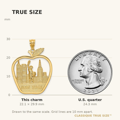 14K NEW YORK Apple w/New York Skyline and Statue of Liberty Charm