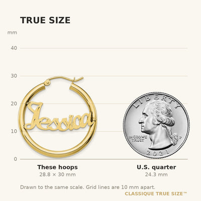 10K Yellow Gold Satin and Diamond-cut Name Plate Hoop Earrings