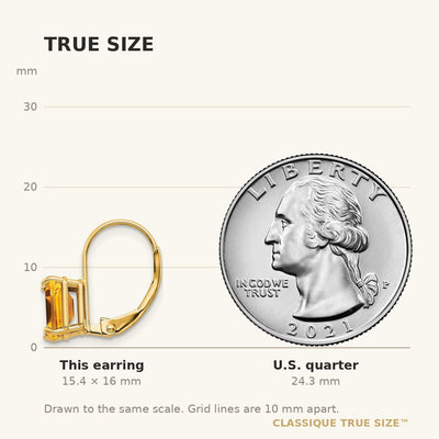 14K Emerald Cut Citrine Leverback Earrings