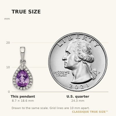 14K White Gold Pear Amethyst and Diamond Halo Pendant