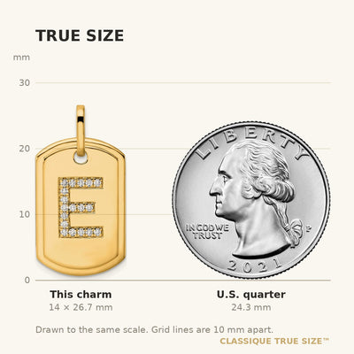 14K Diamond Initial E Dog Tag Charm