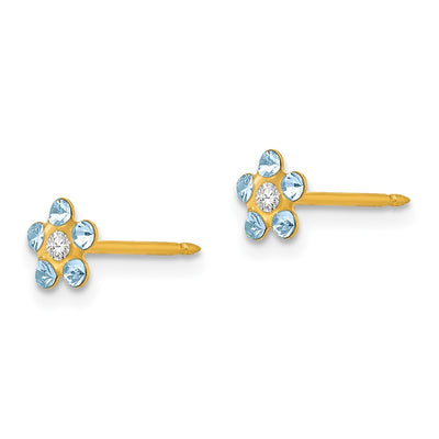 Inverness 14K March Lt Blue Crystal Birthstone Flower Earrings