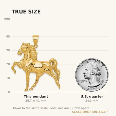 14K Solid Polished Open-Backed Horse Pendant