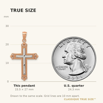 14K Rose Gold w/Rhodium Diamond-Cut Cross Pendant