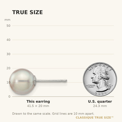 14K White Gold Grey Round Akoya Saltwater Cultured Pearl Post Earrings