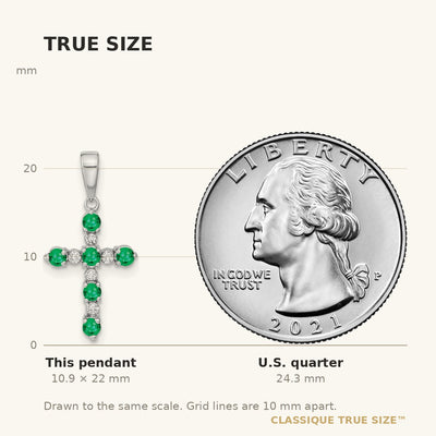 14K White Gold Lab Created Emerald and Diamond Cross Pendant