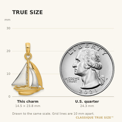 14K w/ Rhodium 3-D Polished Sailboat Charm