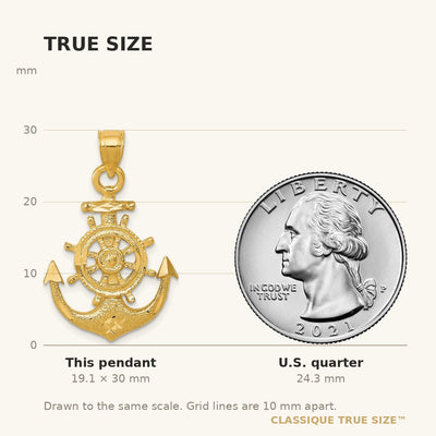 14K Satin Diamond-cut Anchor Pendant