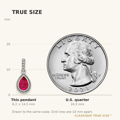 14K White Gold Pear Ruby and Diamond Pendant with Side Diamond Detail