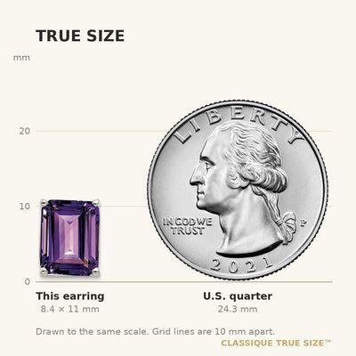 14K White Gold 10x8 Emerald Cut Amethyst Stud Earrings