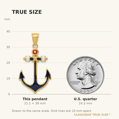 14K 2-D Red, White, and Blue Enameled Anchor Pendant