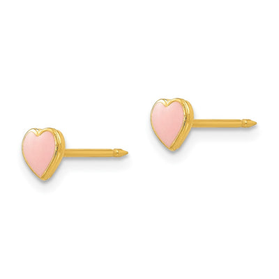 Inverness Stainless Steel 24K Gold-plated Pink Enamel Heart Earrings