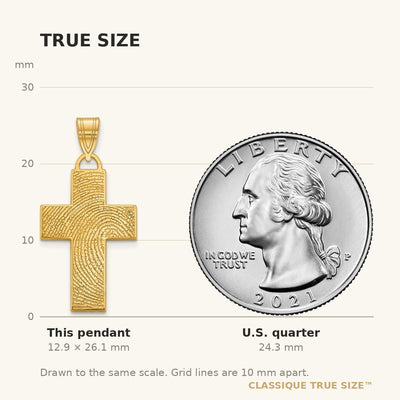10K Yellow Gold Large Cross Fingerprint Pendant