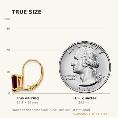 14K Emerald Cut Garnet Leverback Earrings