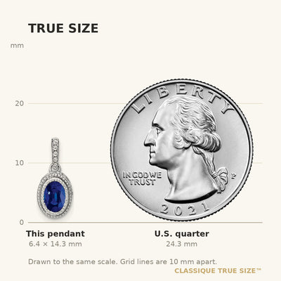 14K White Gold Oval Sapphire and Diamond Pendant with Side Diamond Detail