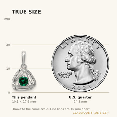 14K White Gold Created Emerald Triangle Pendant