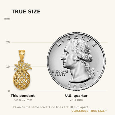 14K Polished & Diamond-cut 3D Pineapple Pendant