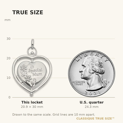 14K White Gold Floral SPECIAL MUM and Tree in Spinning Frame Reversible Heart Locket