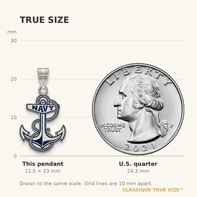 Sterling Silver Rhodium-plated LogoArt US Naval Academy Anchor Large Enameled Pendant