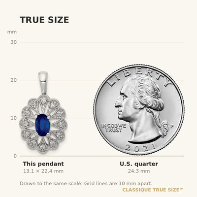 14K White Gold 1/6 carat Diamond and .57 Sapphire Fancy Pendant