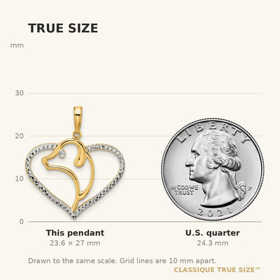 14K and White Rhodium Diamond-cut Dog Head in Heart Pendant