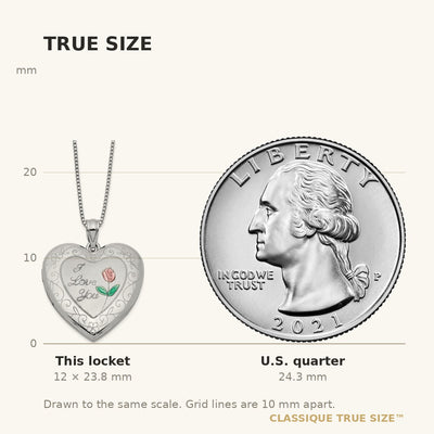 Sterling Silver Rhodium-plated Enameled Polished/Satin Rose I Love You Heart Mom 18in Locket & Daughter 14in Pendant Necklace Set