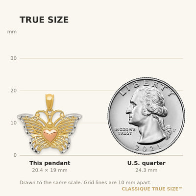 14K Two-tone w/White Rhodium Butterflyw/Heart Pendant