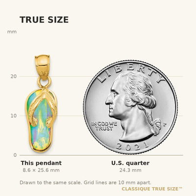 14K Polished 3D w/Created White Opal Flip Flop Pendant