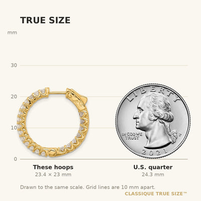 14K In/Out Hoop w/ Safety Clasp Diamond Earrings