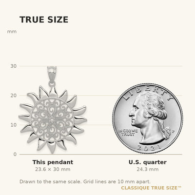 14K White Gold Filigree Sun Pendant