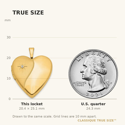 14K Polished and Satin Diamond Star Heart Locket