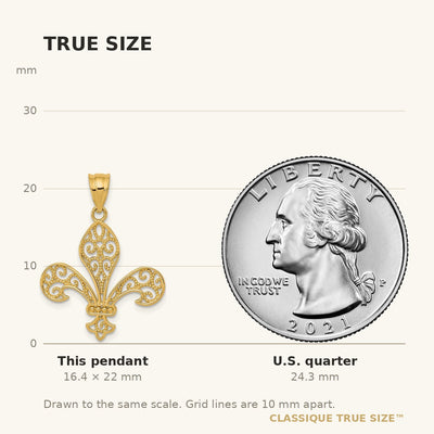 14K Filigree Fleur de Lis Pendant