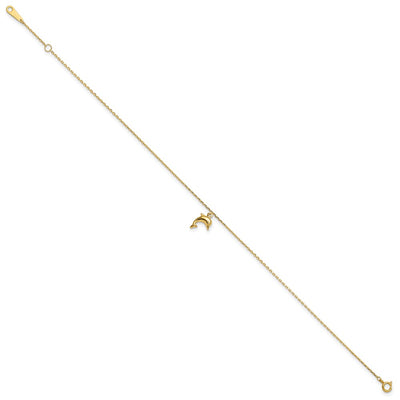 14K Dolphin Charm Dangle Anklet Plus Extender