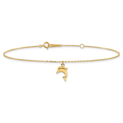 14K Dolphin Charm Dangle Anklet Plus Extender
