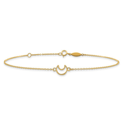 14K Textured and Polished Crescent Moon Anklet Plus Extender