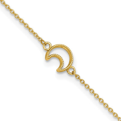 14K Textured and Polished Crescent Moon Anklet Plus Extender