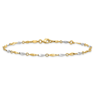 14K Two-Tone Polished Twisted Link Anklet Plus Extender