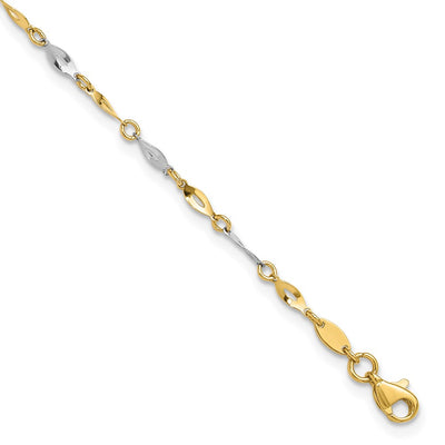14K Two-Tone Polished Twisted Link Anklet Plus Extender