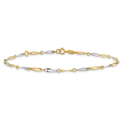 14K Two-Tone Polished Oval Twist Link Anklet Plus Extender