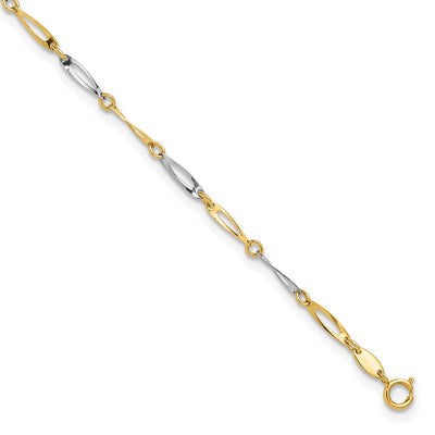 14K Two-Tone Polished Oval Twist Link Anklet Plus Extender