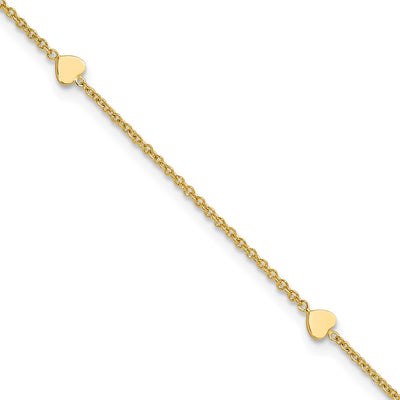14K Polished Hearts 4-Station Anklet Plus Extender