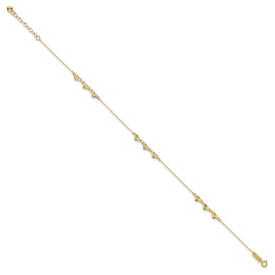 14K Diamond-cut Hearts Anklet Plus1 inch Heart Dangle Extender